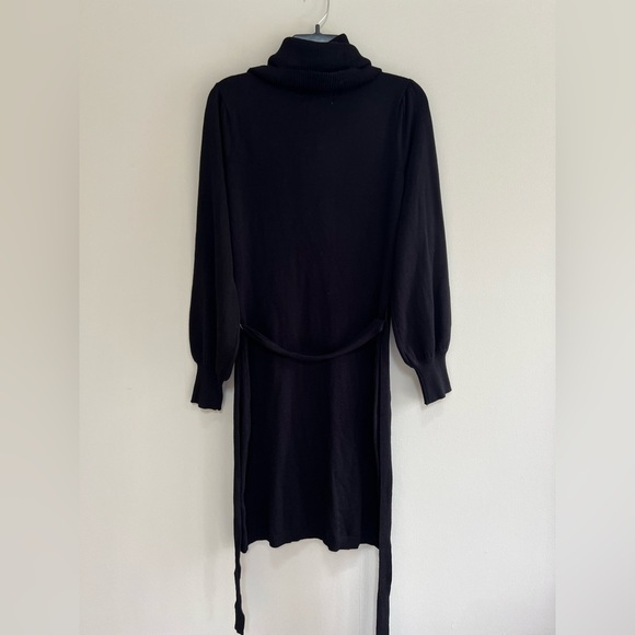 NWT Sam Edelman Knit Cowl Neck Long Sleeve Mini Dress with Tie Belt, Black, M - Picture 4 of 11